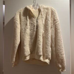 Garage Cream Fuzzy Half-Zip Hoodie Sweater